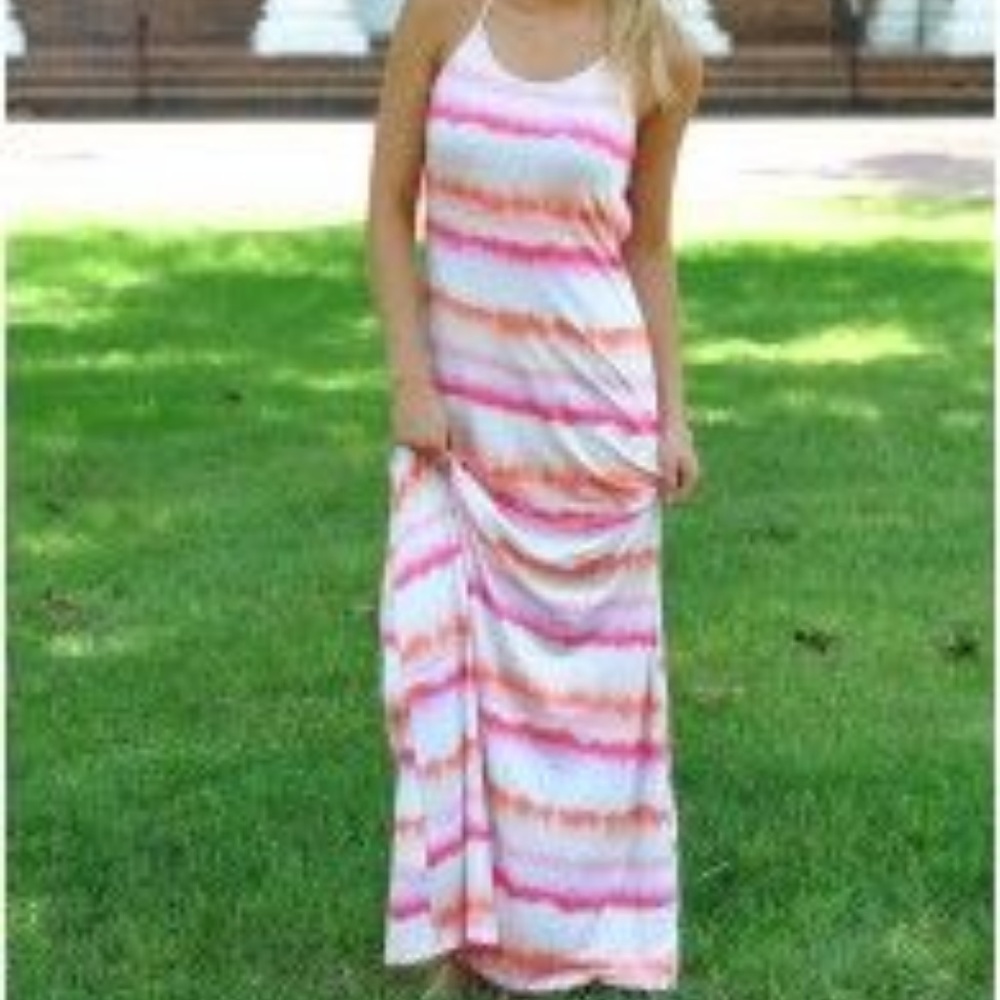 ISO boutique maxi white pink orange print